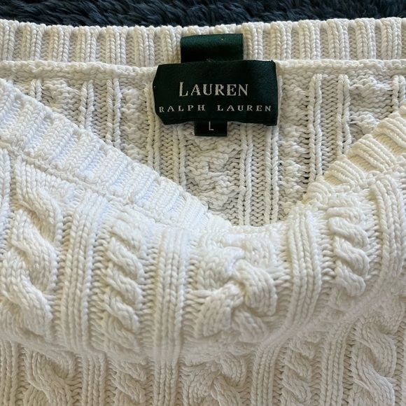 Vintage Y2K White Cotton Boat Neck Cableknit Sweater Size Large - Picture 5 of 8